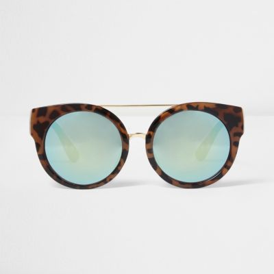 Brown leopard print mirror lens sunglasses